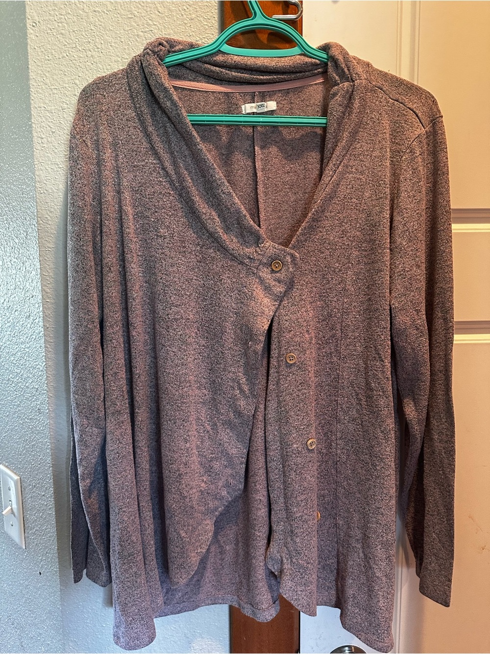 Maurices Heathered Mauve Button-Front Cardigan